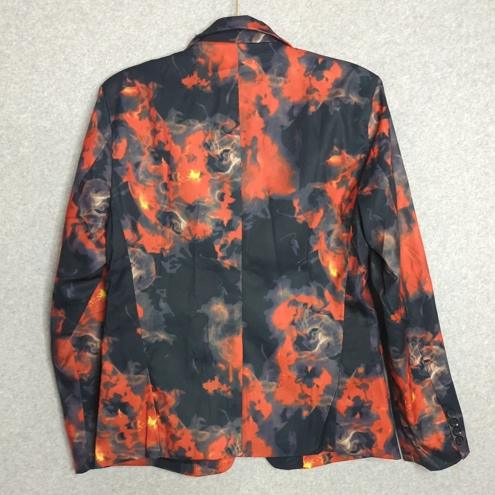 Cloudstyle‎ Men's Abstract Paint-Splatter Party Blazer Jacket Orange Black NWT S